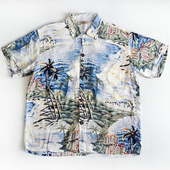 เสื้อฮาวาย Aloha ลาย วิวชายทะเลต้มมะพร้าว