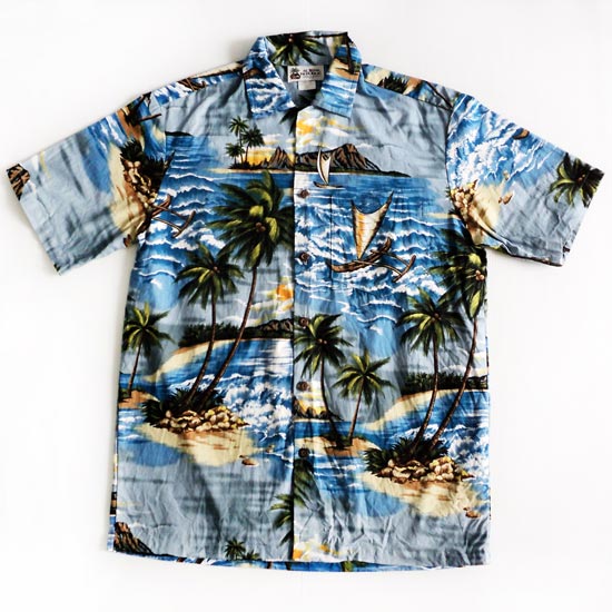 เสื้อฮาวาย Aloha Republic ลาย วิวทะเลต้นมะพร้าวเรือ