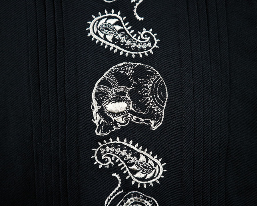 JUNK STAR - Skull Paisley embroidered Cuban shirt