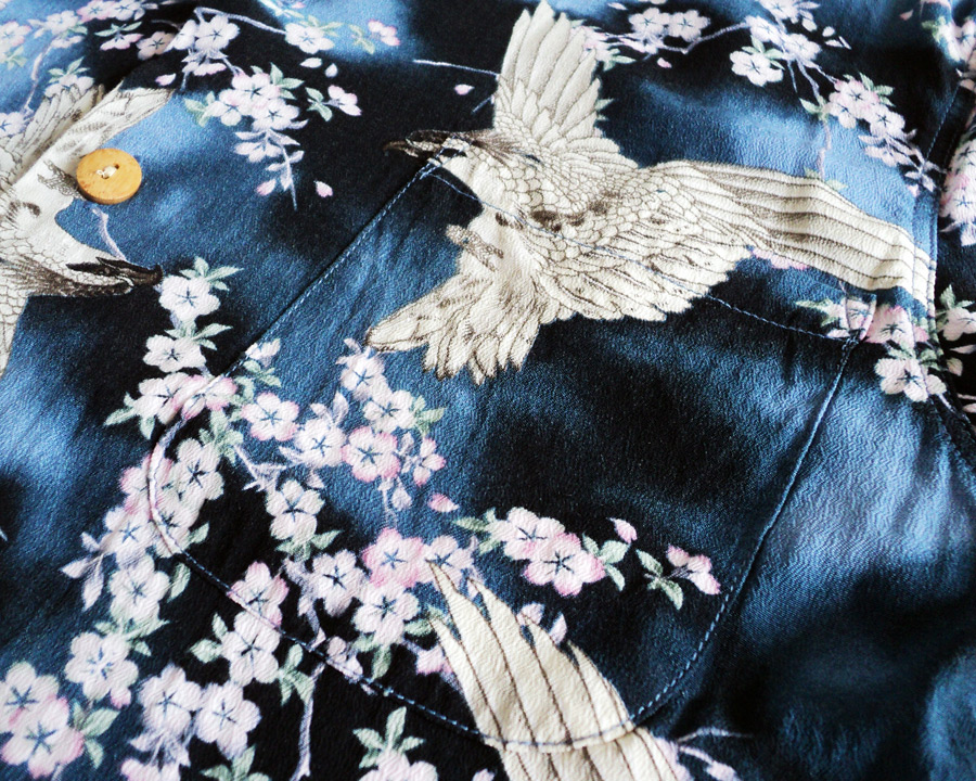 เสื้อฮาวายลายญี่ปุ่น oniwa soto ลาย นกเหยี่ยว สีน้ำเงิน