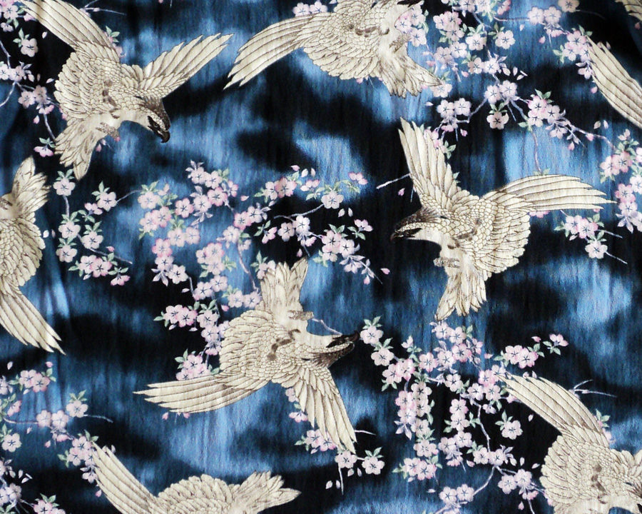 เสื้อฮาวายลายญี่ปุ่น oniwa soto  ลาย นกเหยี่ยว สีน้ำเงิน
