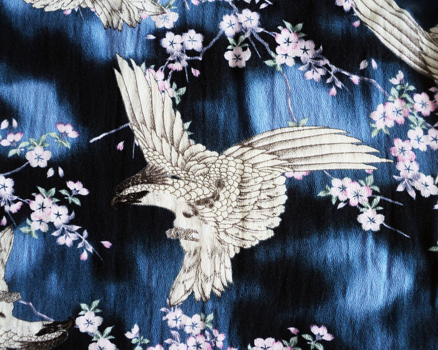 เสื้อฮาวายลายญี่ปุ่น oniwa soto ลาย นกเหยี่ยว สีน้ำเงิน