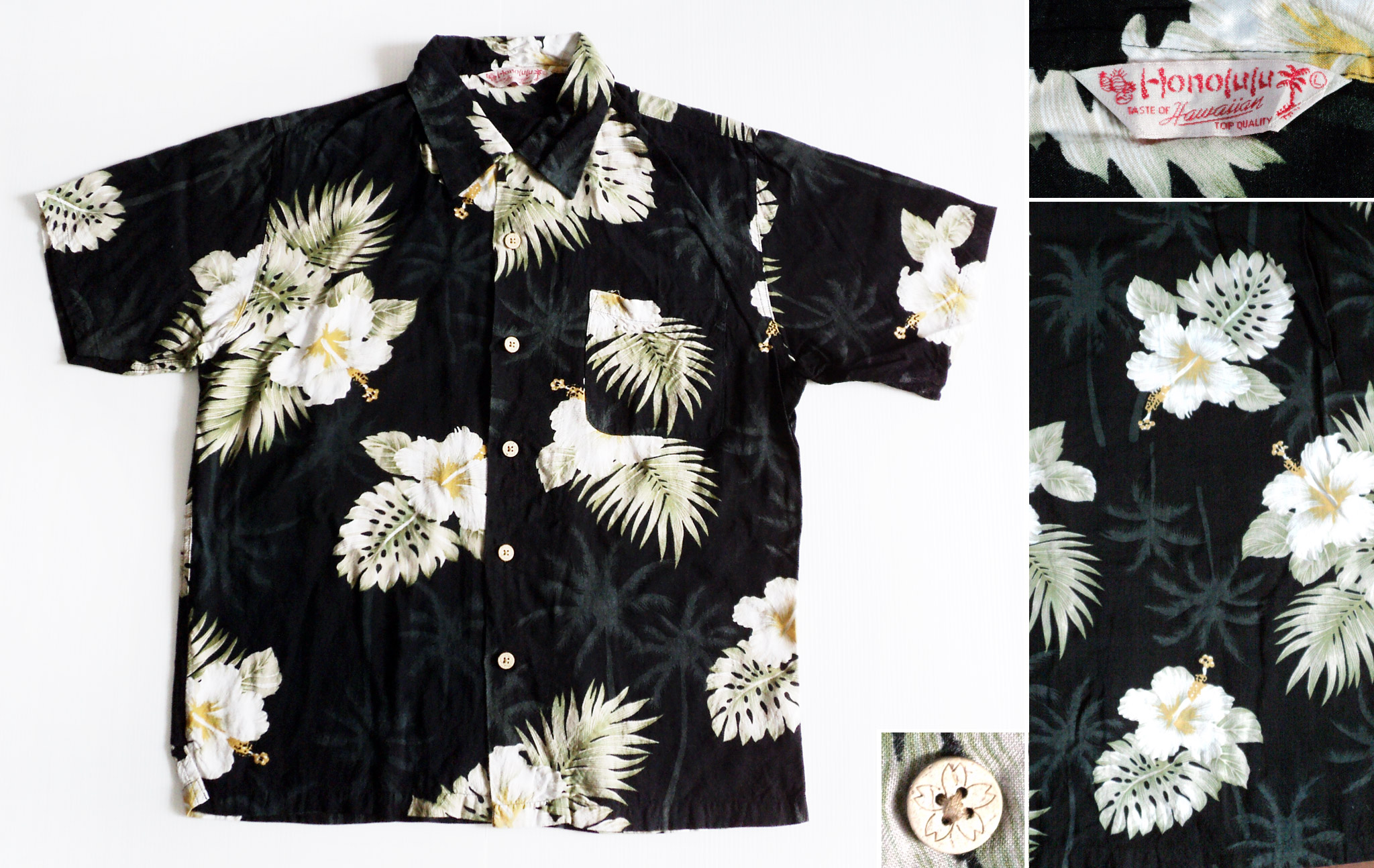 เสื้อฮาวาย Honolulu- สีดำ ลาย ดอกไม้