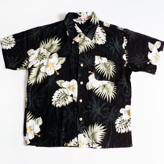 เสื้อฮาวาย Honolulu- สีดำ ลาย ดอกไม้