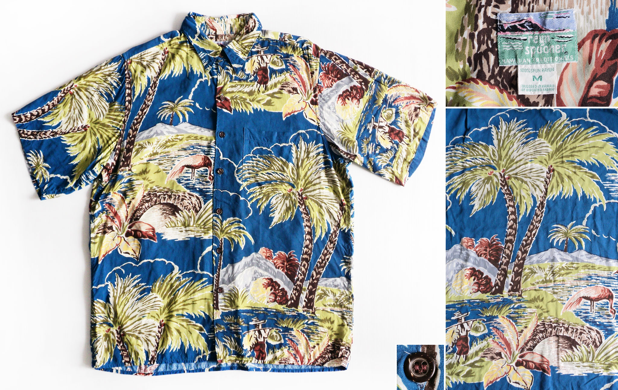 เสื้อฮาวาย reyn spooner ลาย Flamingo Aloha Palm Trees Surf