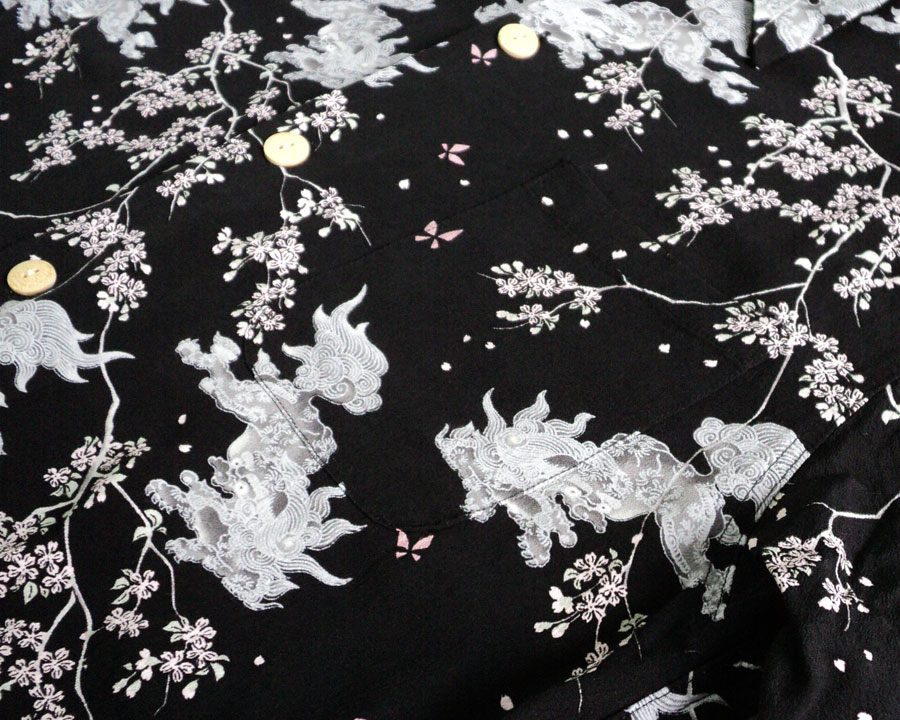 เสื้อฮาวายลายญี่ปุ่น Oniwa soto 16 ลาย สิงห์/ดอกซากุระ
