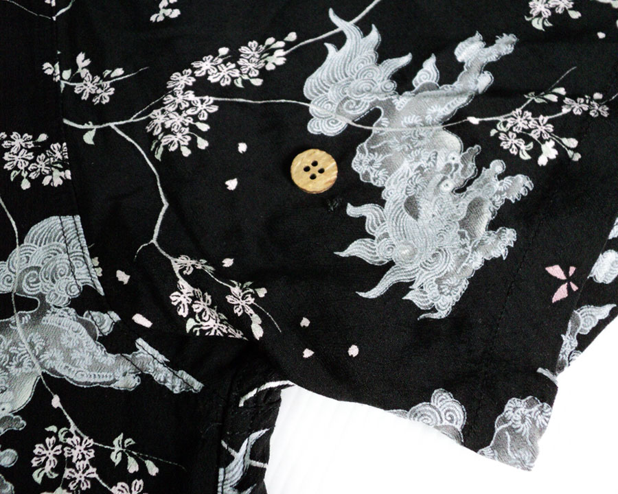 เสื้อฮาวายลายญี่ปุ่น Oniwa soto 16 ลาย สิงห์/ดอกซากุระ