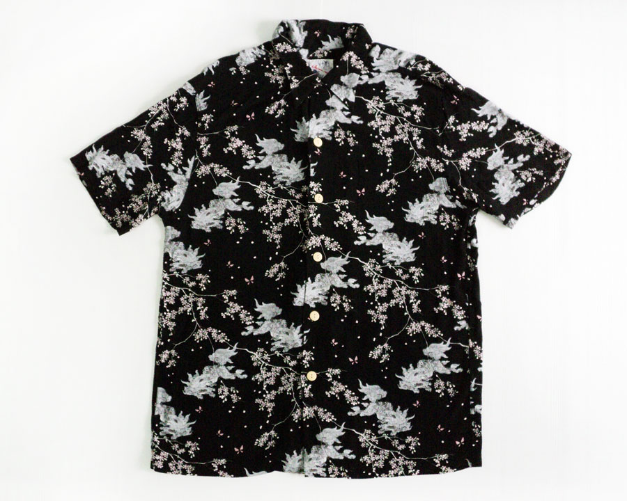 เสื้อฮาวายลายญี่ปุ่น Oniwa soto 16 ลาย สิงห์/ดอกซากุระ
