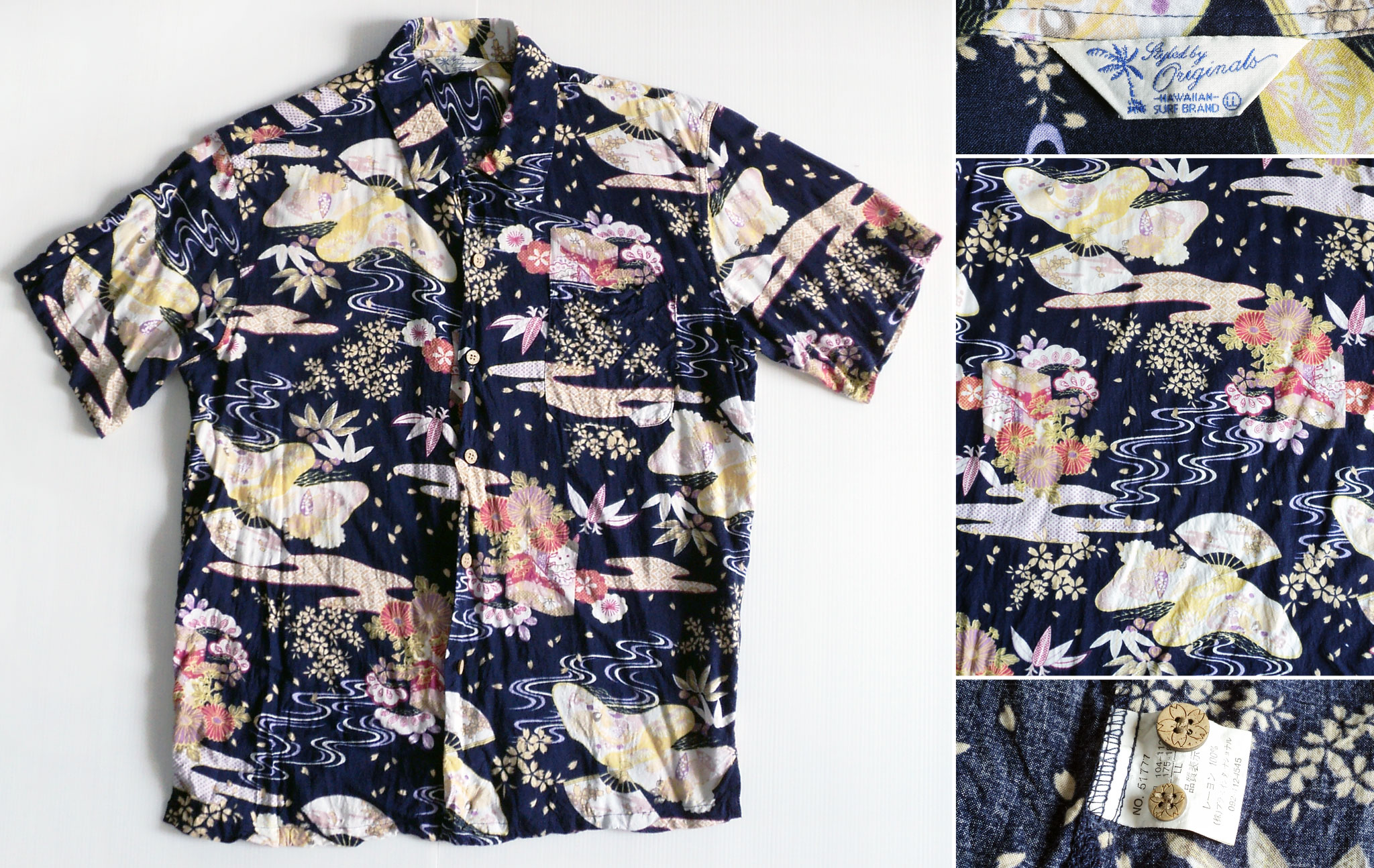เสื้อฮาวายลายญี่ปุ่น Styled by Originals ลาย ดอกซากุระ/พัด/ดอกไม้/สายน้ำ