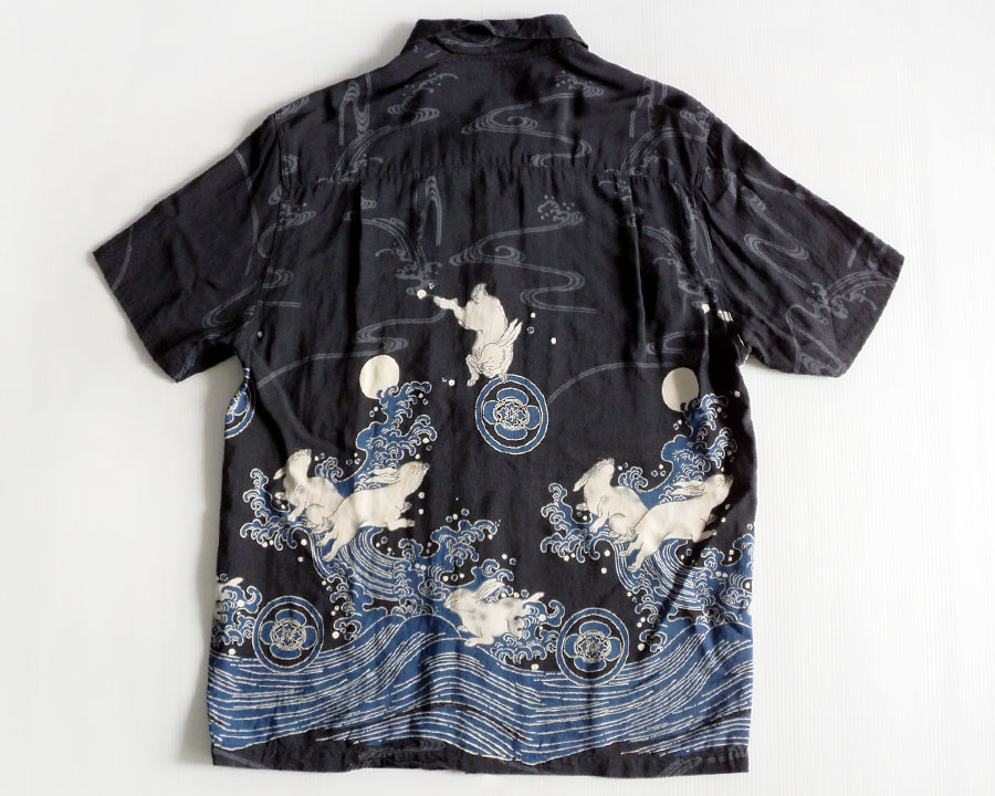 เสื้อฮาวายลายญี่ปุ่น Oniwa soto ลาย กระต่ายในคลื่นน้ำ