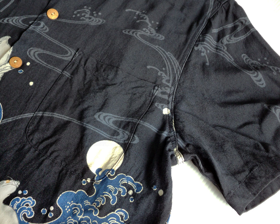 เสื้อฮาวายลายญี่ปุ่น Oniwa soto ลาย กระต่ายในคลื่นน้ำ