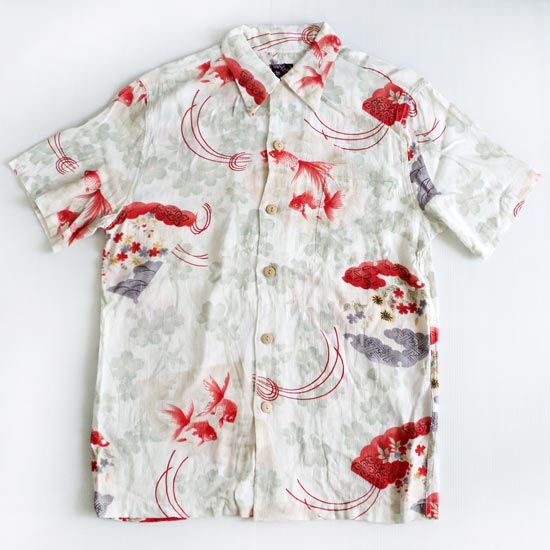เสื้อฮาวายลายญี่ปุ่น Oniwa soto ลาย ปลาทองกับพัด