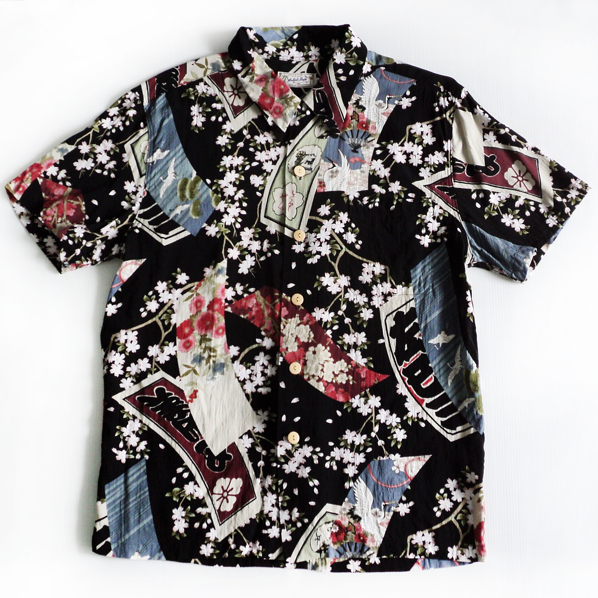 เสื้อฮาวายลายญี่ปุ่น Modish Style ลาย ริบบิ้นกับนกกระเรียน