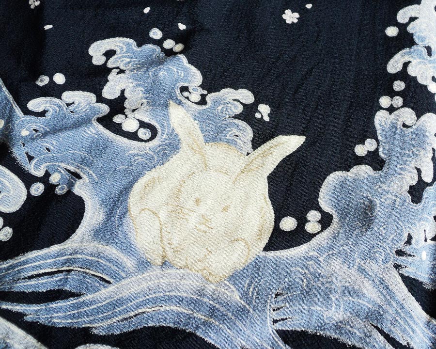 เสื้อฮาวายลายญี่ปุ่น ลาย กระต่ายกับคลื่นน้ำ