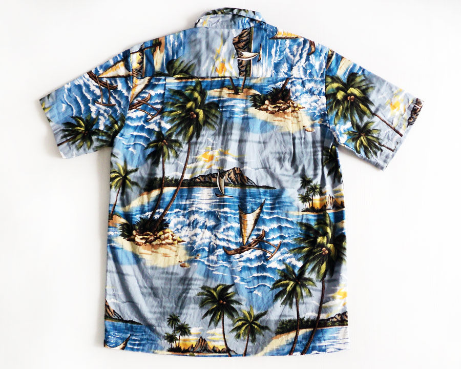 เสื้อฮาวาย  Aloha Republic   ลาย วิวทะเลต้นมะพร้าวเรือ
