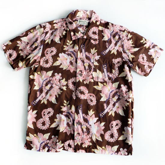 เสื้อฮาวาย Ray Factory สี น้ำตาล ลาย อูคูเลเล่/ดอกไม้