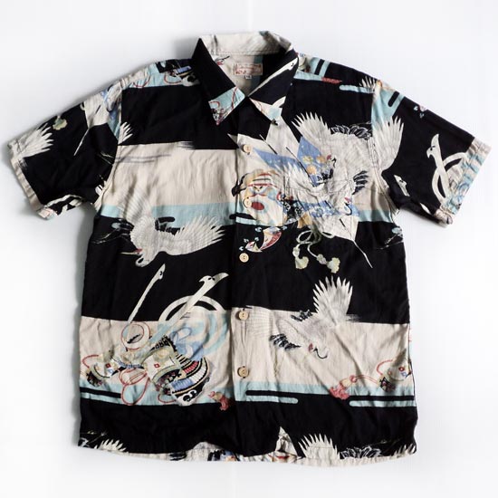 เสื้อฮาวายลายญี่ปุ่น An Original Hawaiian ลาย นกกระเรียนกับหมวกซามูไร