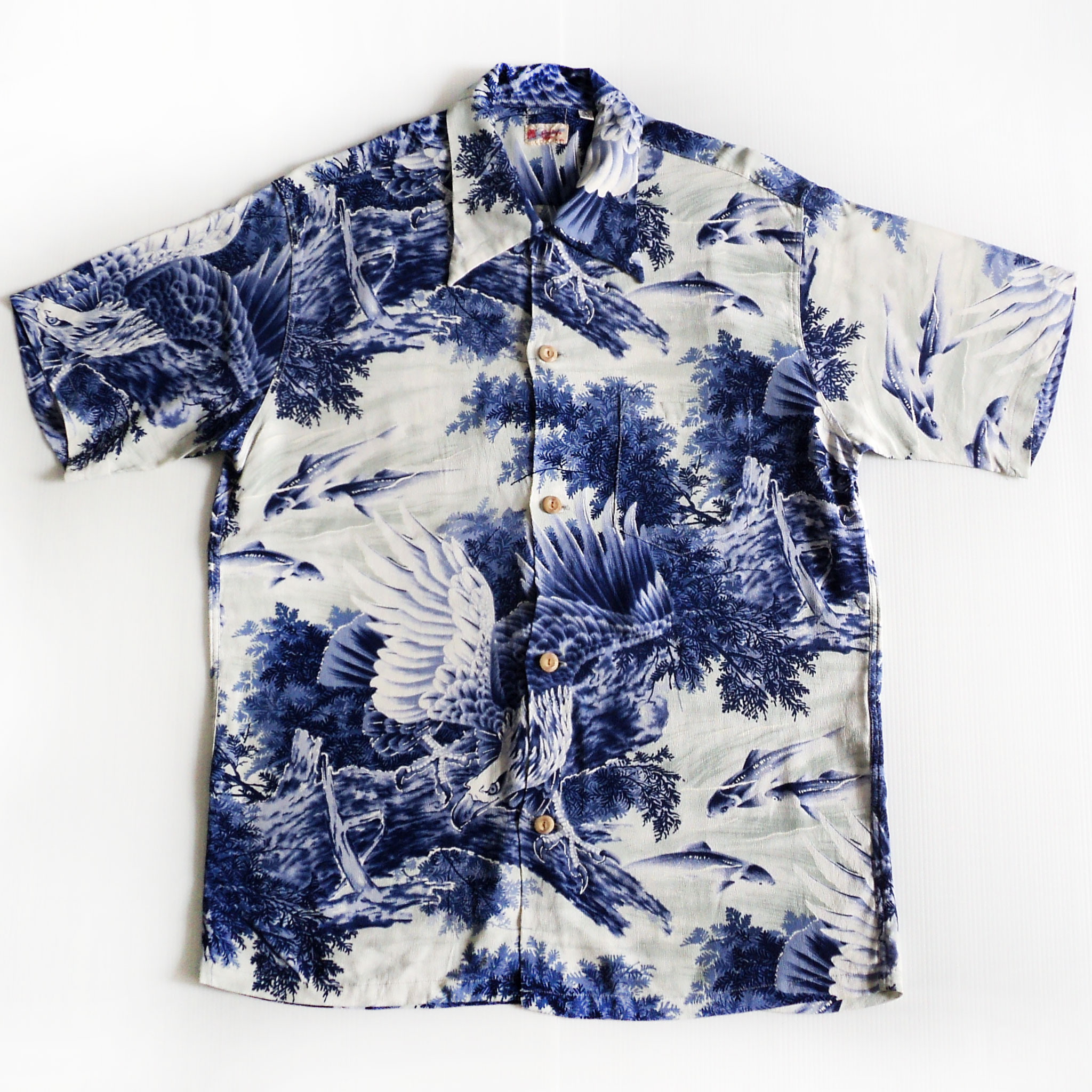 เสื้อฮาวายลายญี่ปุ่น Sun Surf - EAGLE & SWEET FISH KILOHANA (BLUE)