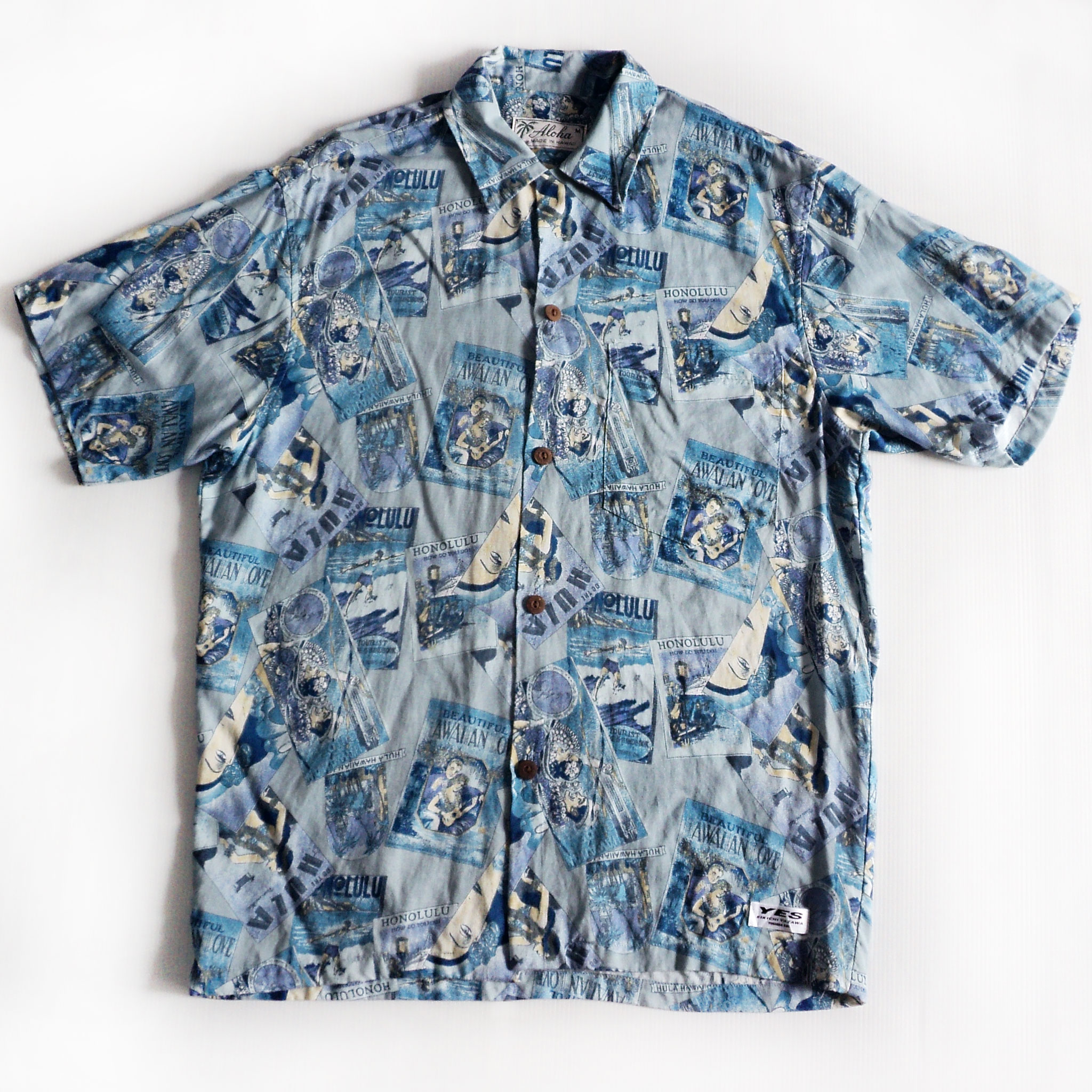 เสื้อฮาวาย สี ฟ้า Aloha