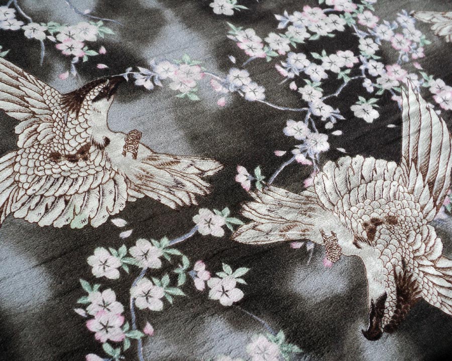 เสื้อฮาวายลายญี่ปุ่น oniwa soto สีน้ำตาล ลาย นกเหยี่ยว