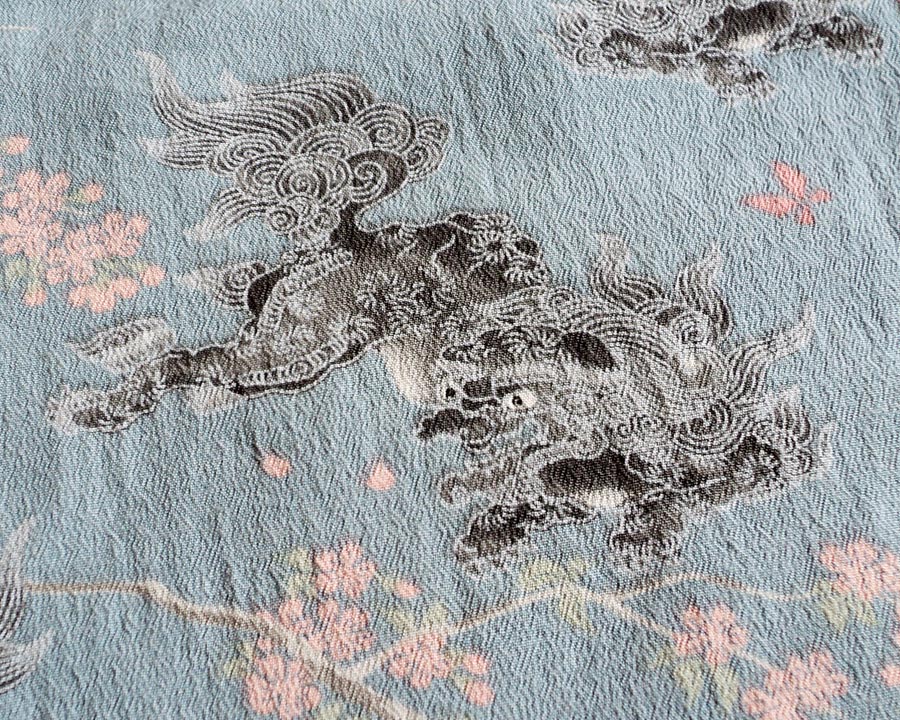 เสื้อฮาวายลายญี่ปุ่น Oniwa soto ลาย สิงห์กับดอกซากุระ