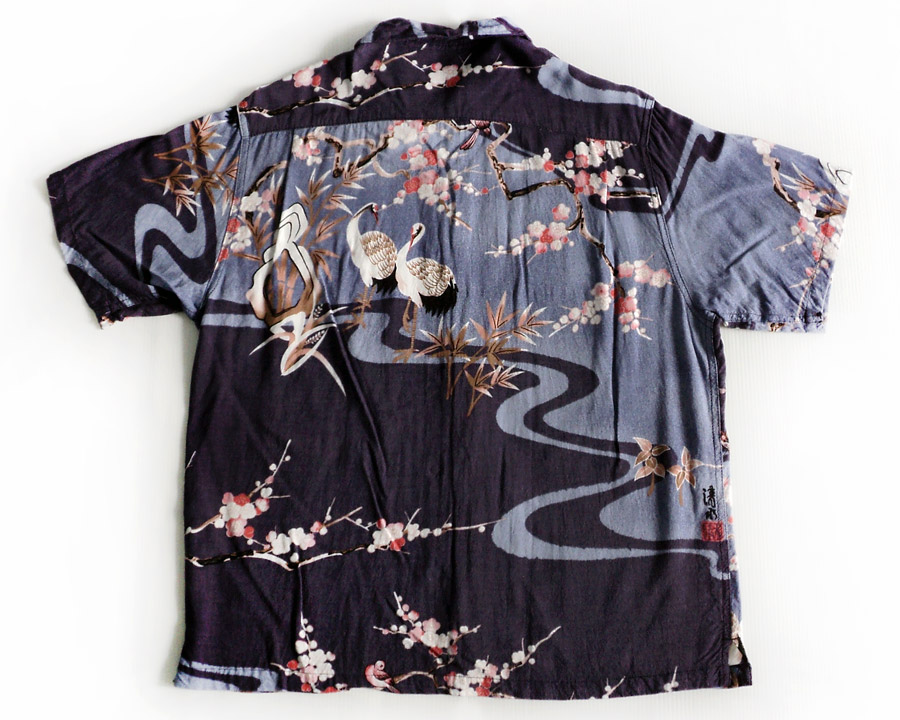 เสื้อฮาวายลายญี่ปุ่น Tropical wear ลาย นกกระเรียนกับต้นซากุระ 