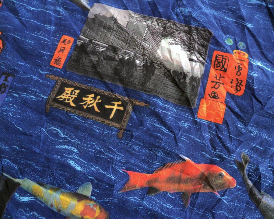 เสื้อฮาวายลายญี่ปุ่น METRO ONE ลาย เกอิชา ปลาคาร์พ ภาพเก่า ประตูเมือง