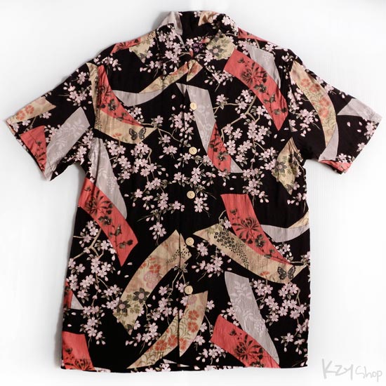 เสื้อฮาวายลายญี่ปุ่น Oniwa soto ลาย ริบบิ้น/ดอกไม้/ผีเสื้อ