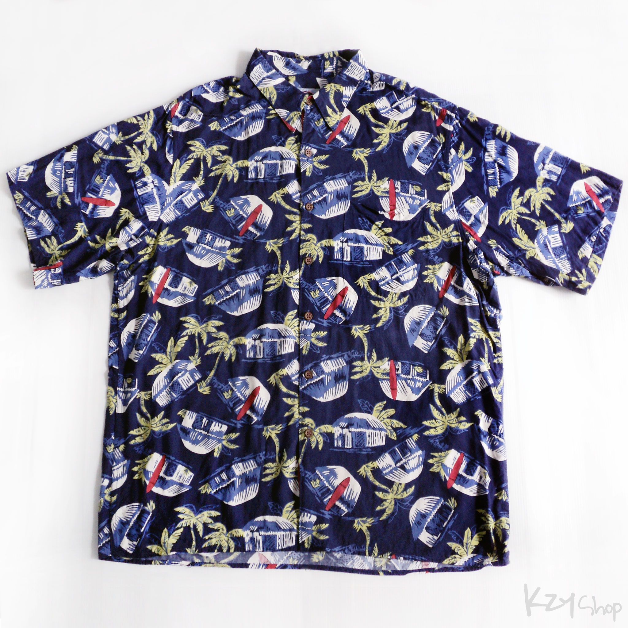 เสื้อฮาวาย reyn spooner ลาย กระท่อม ต้นมะพร้าว