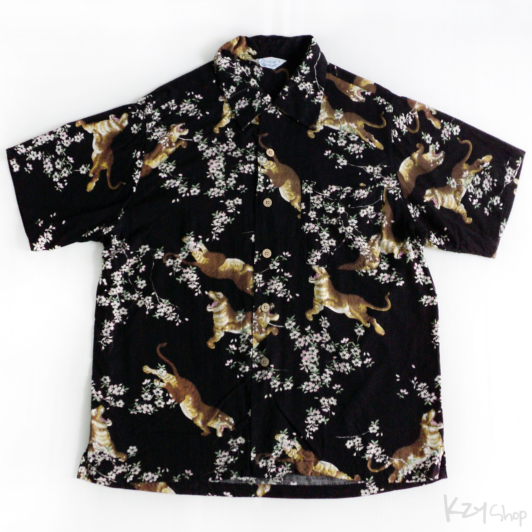 เสื้อฮาวายลายญี่ปุ่น Tropical wear ลาย เสือกับดอกซากุระ