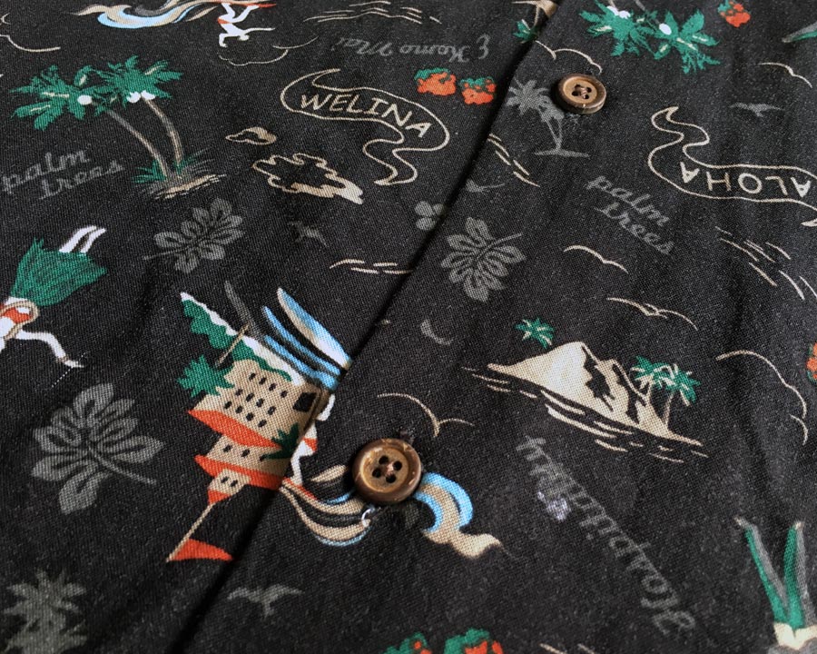 เสื้อฮาวาย สี เทาดำ ลาย ALOHA ฮาวาย