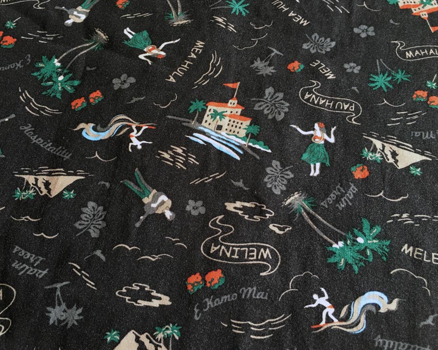 เสื้อฮาวาย สี เทาดำ ลาย ALOHA ฮาวาย