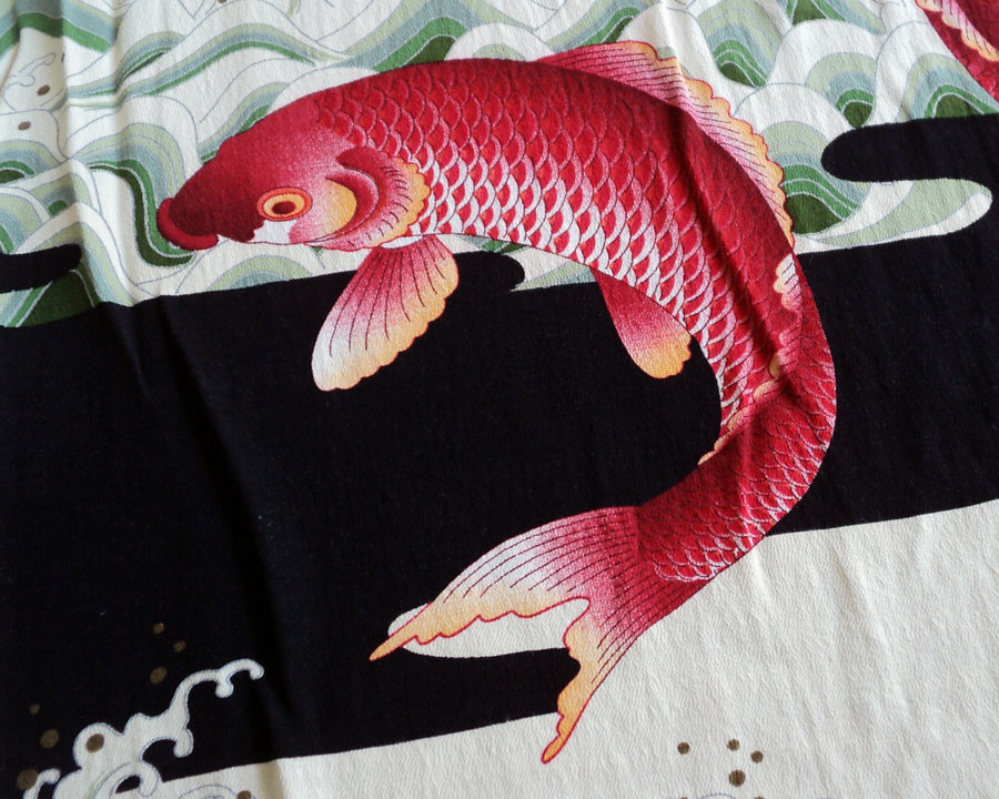 เสื้อฮาวายลายญี่ปุ่น Oniwa soto ลาย ปลาคราฟกับคลื่นน้ำ