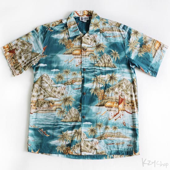 เสื้อฮาวาย Aloha Republic ลาย ลาย วิวทะเล ภูเขา ชาวเกาะ