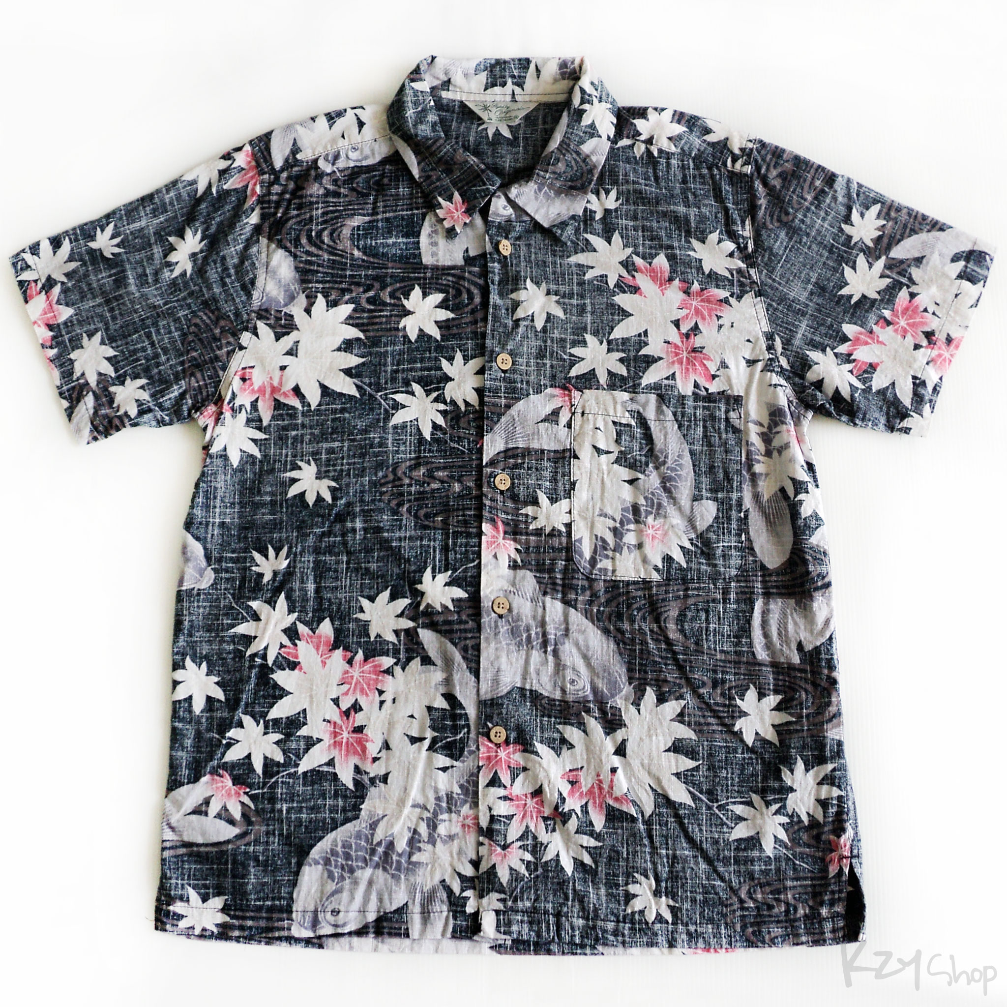 เสื้อฮาวายลายญี่ปุ่น Styled by Originals ลาย ปลาคาร์ฟกับใบเมเปิ้ล