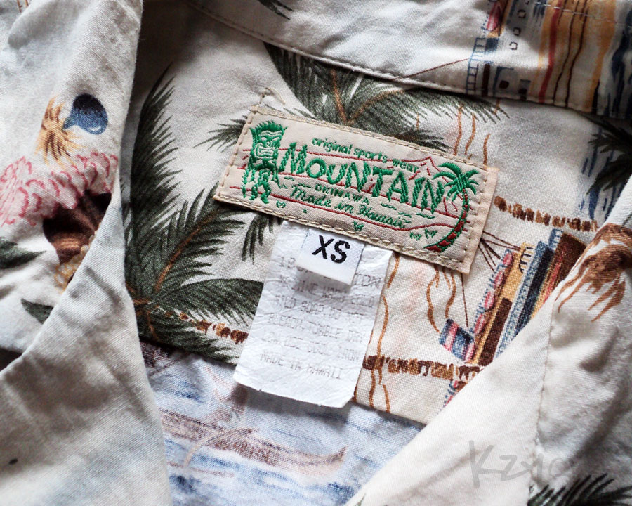 เสื้อฮาวาย MOUNTAIN OKINAWA ลาย คนเล่นเซิร์ฟ เรือ สาวระบำ วิวทะเล ภูเขา