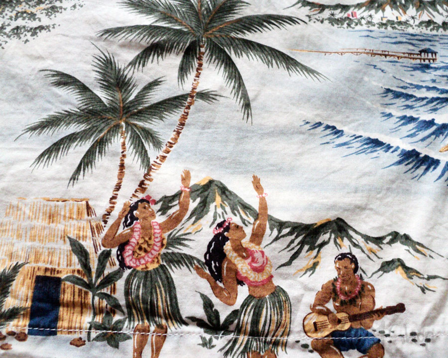 เสื้อฮาวาย MOUNTAIN OKINAWA ลาย คนเล่นเซิร์ฟ เรือ สาวระบำ วิวทะเล ภูเขา