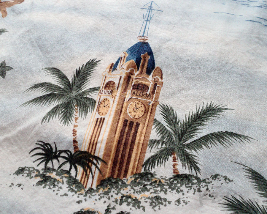 เสื้อฮาวาย MOUNTAIN OKINAWA ลาย คนเล่นเซิร์ฟ เรือ สาวระบำ วิวทะเล ภูเขา