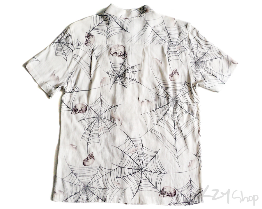 เสื้อฮาวายลายญี่ปุ่น Oniwa soto ลาย หัวกะโหลกกับใยแมงมุม