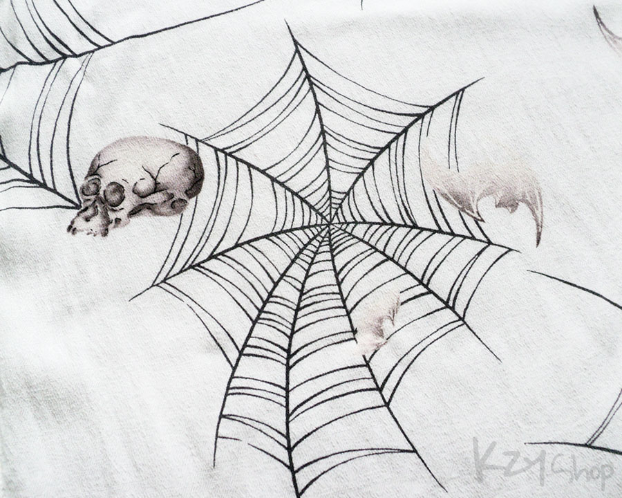 เสื้อฮาวายลายญี่ปุ่น Oniwa soto ลาย หัวกะโหลกกับใยแมงมุม
