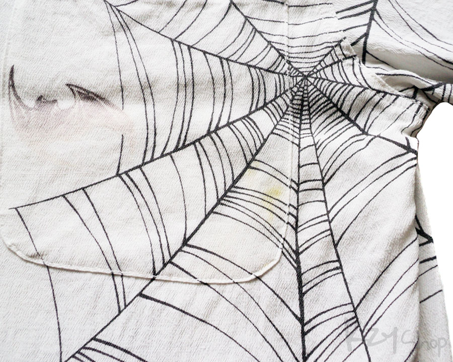 เสื้อฮาวายลายญี่ปุ่น Oniwa soto ลาย หัวกะโหลกกับใยแมงมุม