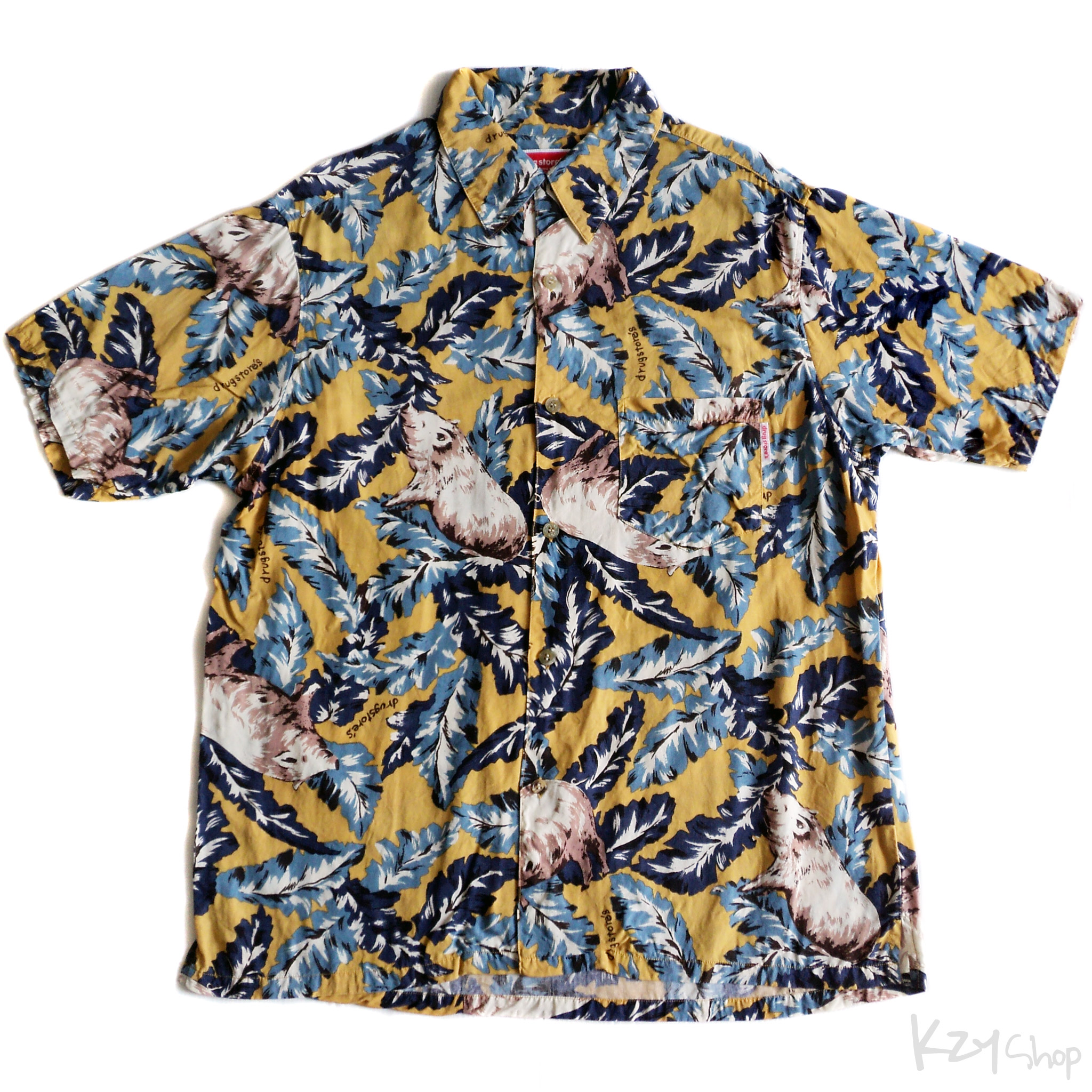 เสื้อฮาวายลายญี่ปุ่น drug store's ลาย หมู ใบไม้