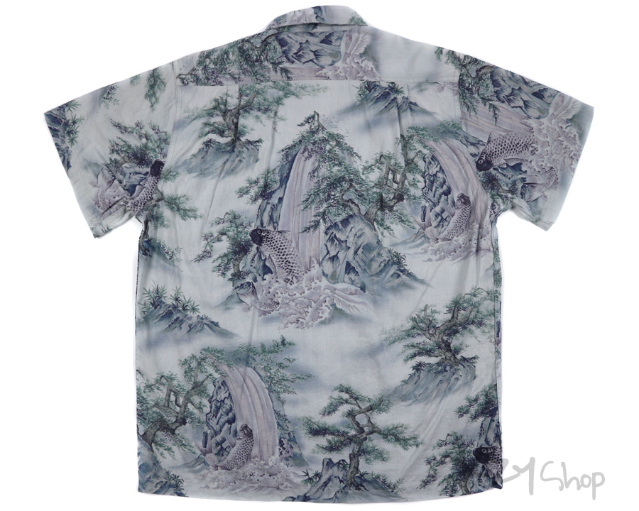 เสื้อฮาวายลายญี่ปุ่น HI KAMA'AINA ลาย ปลาคาร์ฟว่ายทวนน้ำตก