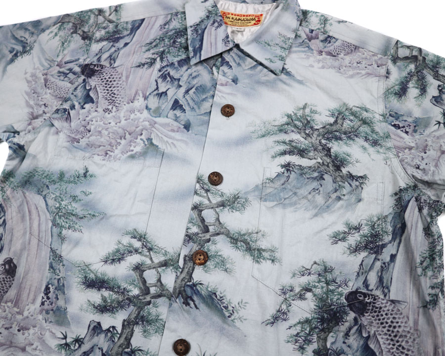 เสื้อฮาวายลายญี่ปุ่น HI KAMA'AINA ลาย ปลาคาร์ฟว่ายทวนน้ำตก