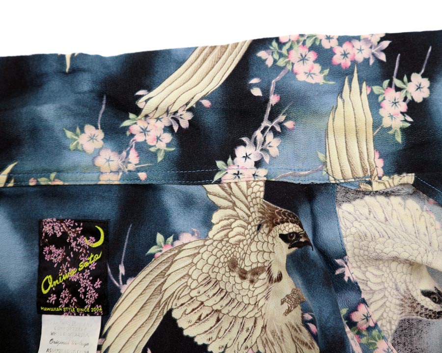 เสื้อฮาวายลายญี่ปุ่น Oniwa soto สีน้ำเงิน ลาย นกเหยี่ยว