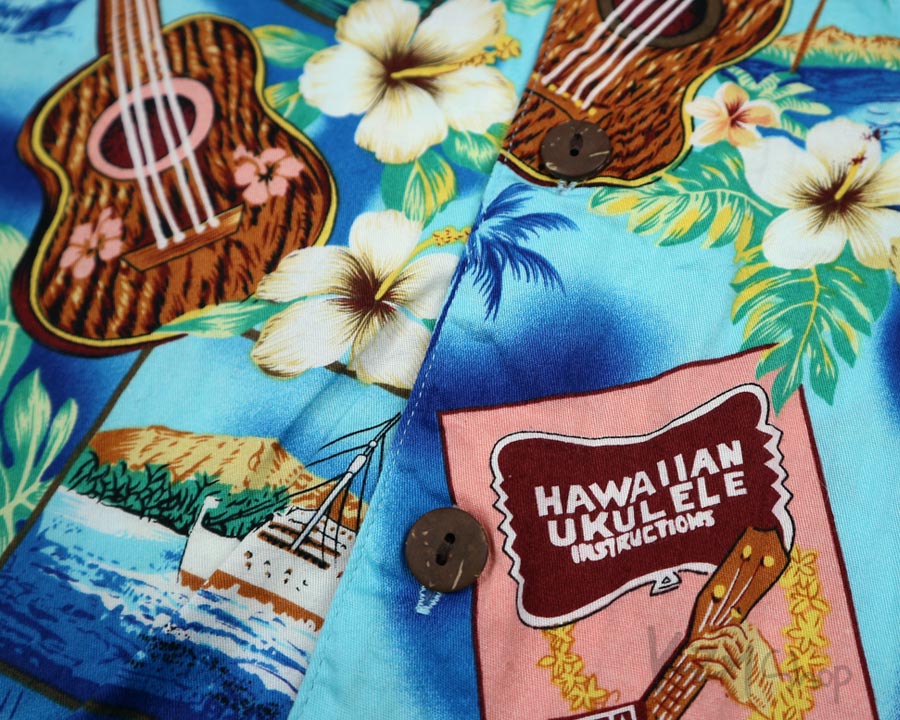เสื้อฮาวาย High Surf ลาย อูคูเล่เล่ Tiki คนเล่นกระดานโต้คลื่น
