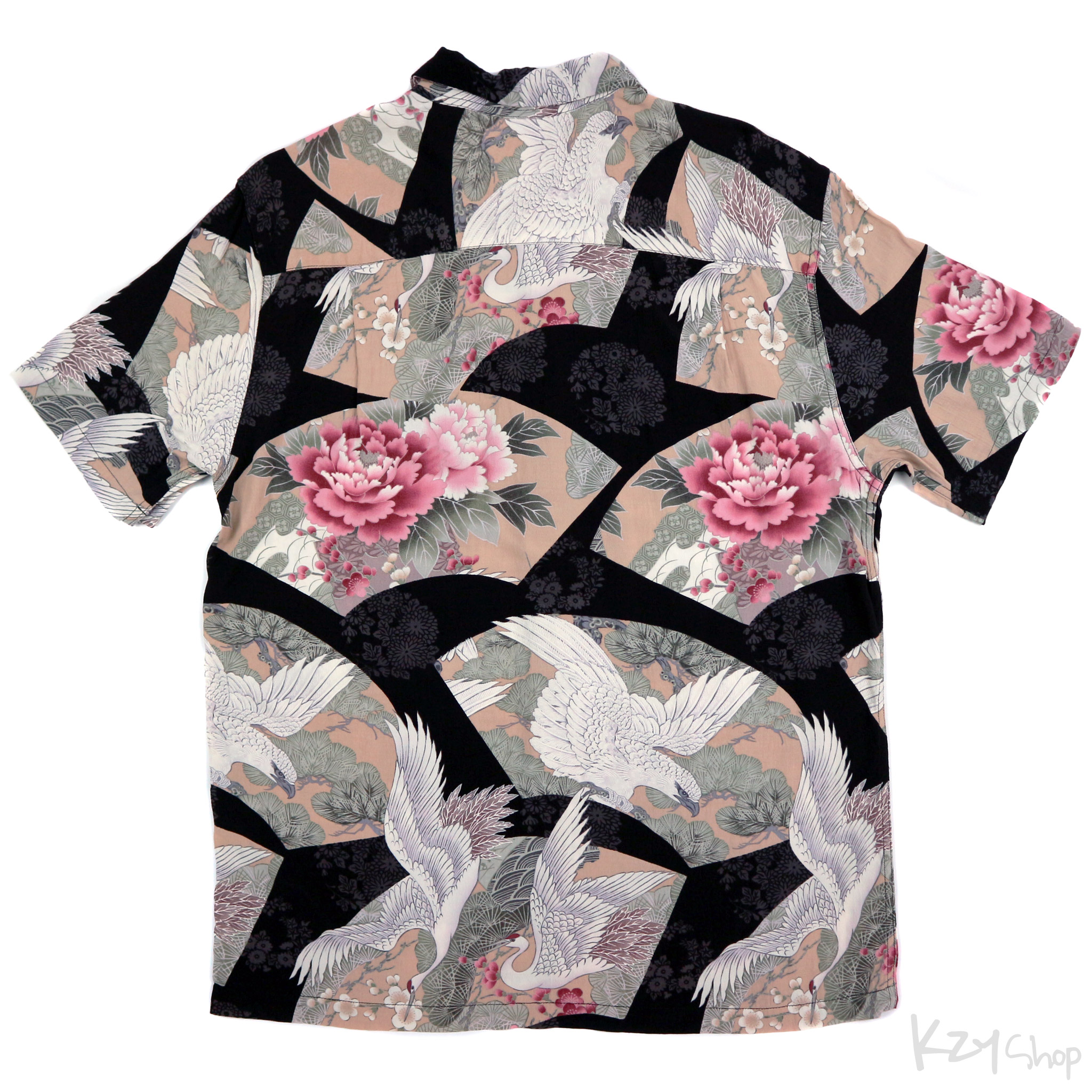 เสื้อฮาวายลายญี่ปุ่น Oniwa soto ลาย นกกระเรียนกับนกเหยี่ยว