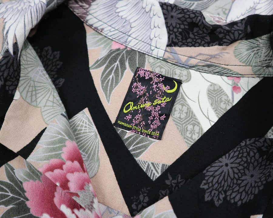 เสื้อฮาวายลายญี่ปุ่น Oniwa soto ลาย นกกระเรียนกับนกเหยี่ยว