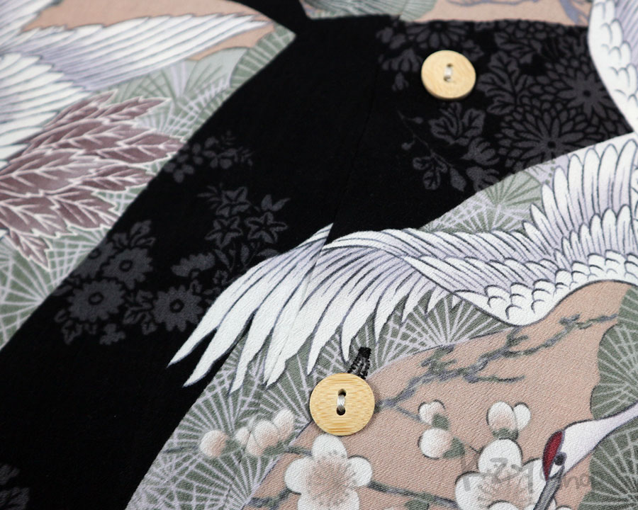 เสื้อฮาวายลายญี่ปุ่น Oniwa soto ลาย นกกระเรียนกับนกเหยี่ยว