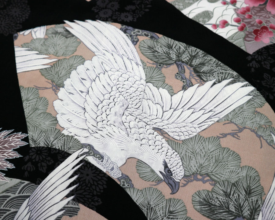 เสื้อฮาวายลายญี่ปุ่น Oniwa soto ลาย นกกระเรียนกับนกเหยี่ยว